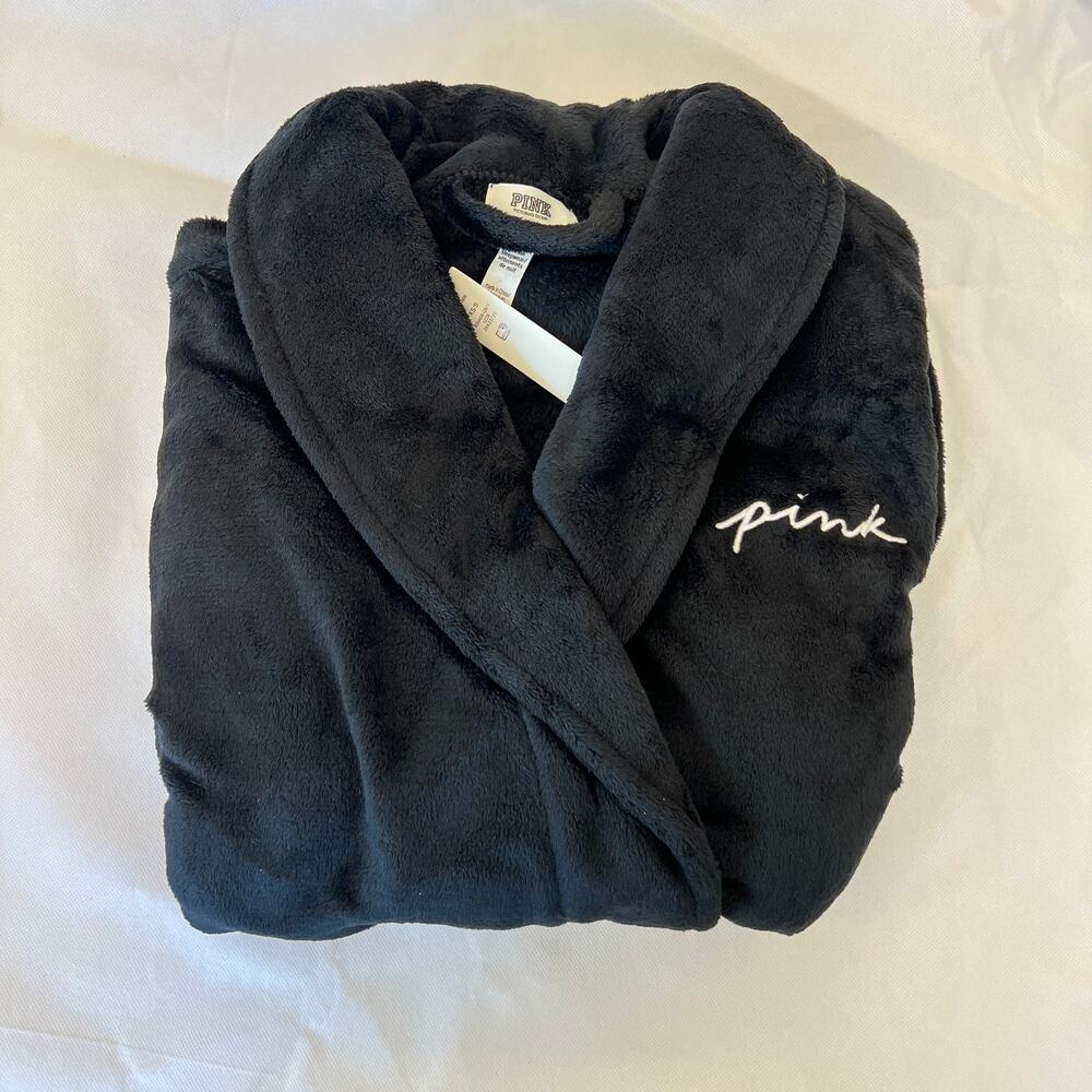 Victoria's Secret Pink Black Short Cozy Robe Size Xs/S
